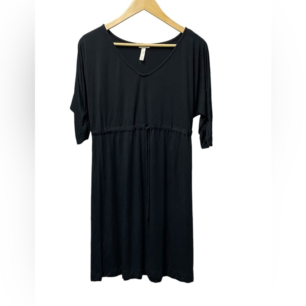 Soma Black Elastic Drawstring Dress Soft 3/4 Sleeves Women’s Medium V Neck - Picture 1 of 13